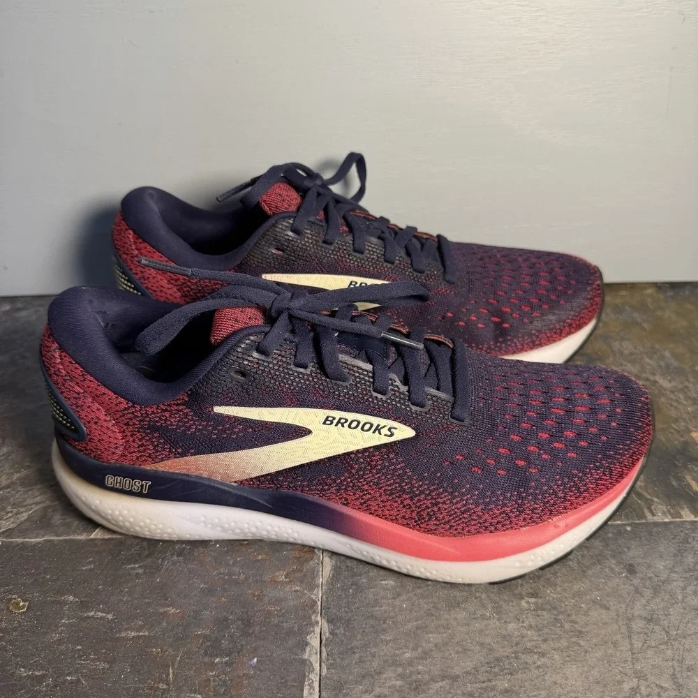 Brooks Ghost 16 Running Shoes Women 8.5 Blue Red Ombre Walking Sneakers Athletic